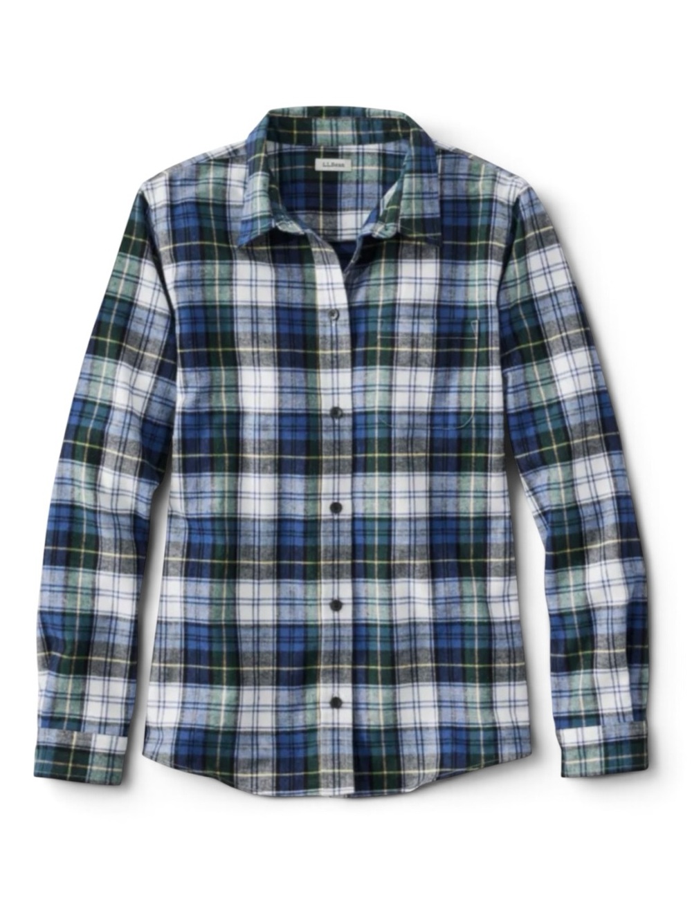 L.L. Bean Women’s Sz M Blue Plaid Flannel Shirt Stretch Cotton